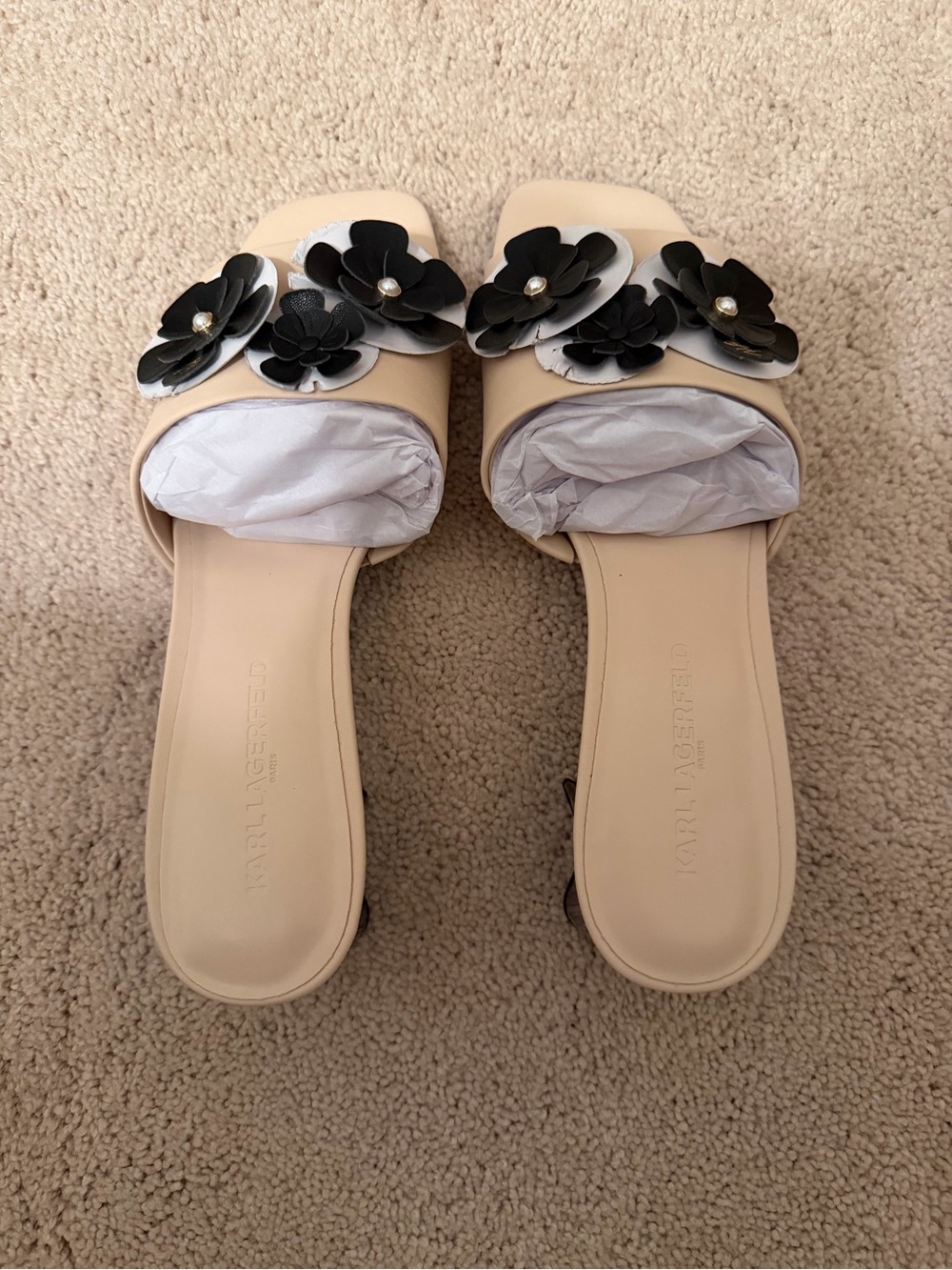 Karl Lagerfeld Paris Sandreea Nude Floral Slide Sandals - NWB